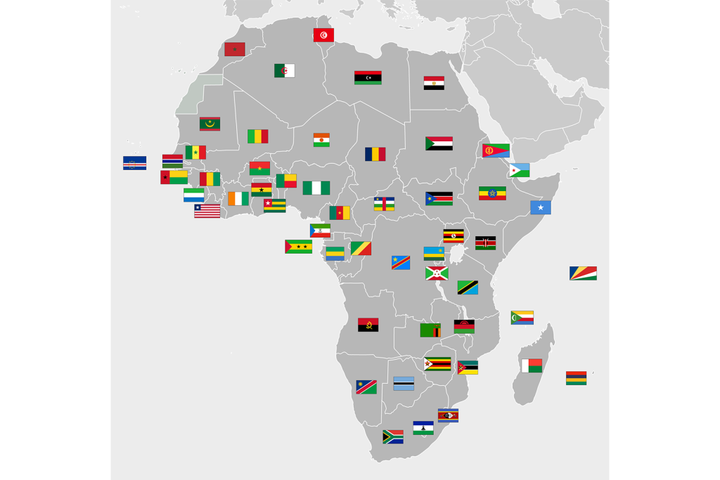 Map of Africa with flags over each country