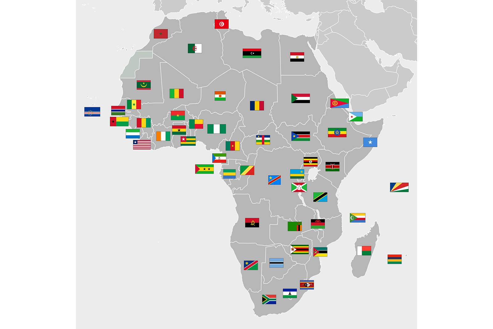 Map of Africa with flags over each country